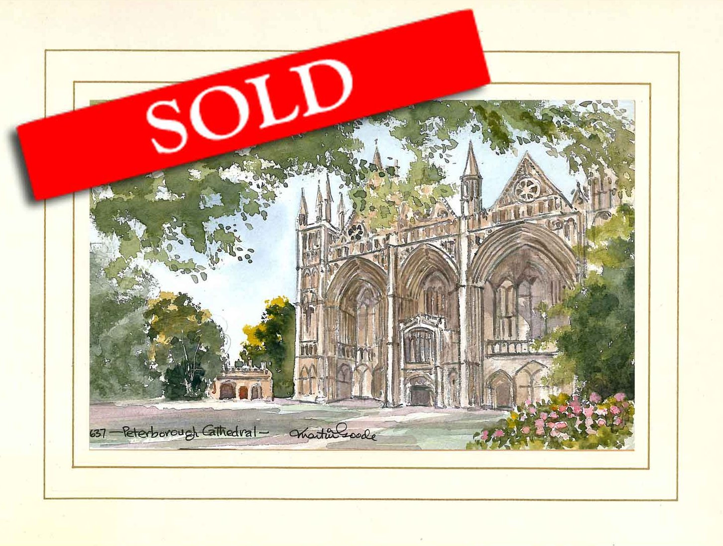 Peterborough Cathedral, Original Watercolour Painting by Martin Goode